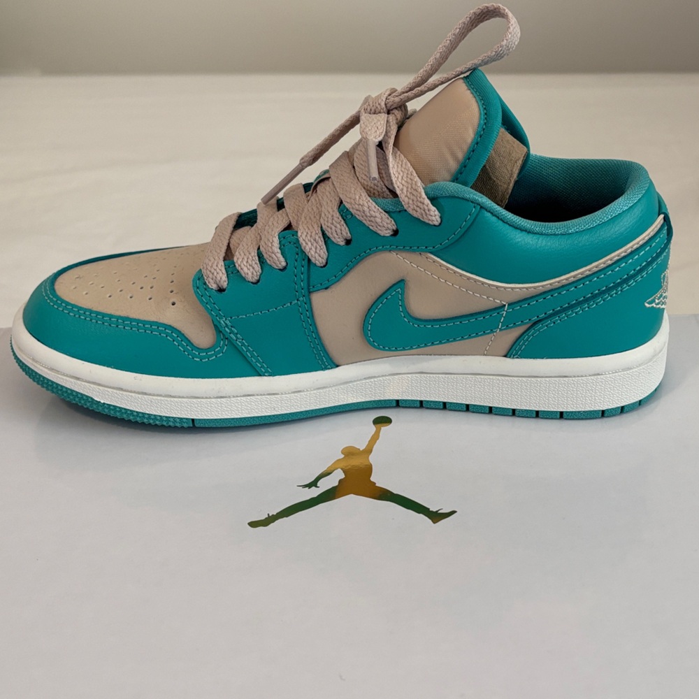 New WMNS AIR JORDAN Teal and Sanddrift Sneakers - Picture 5 of 11